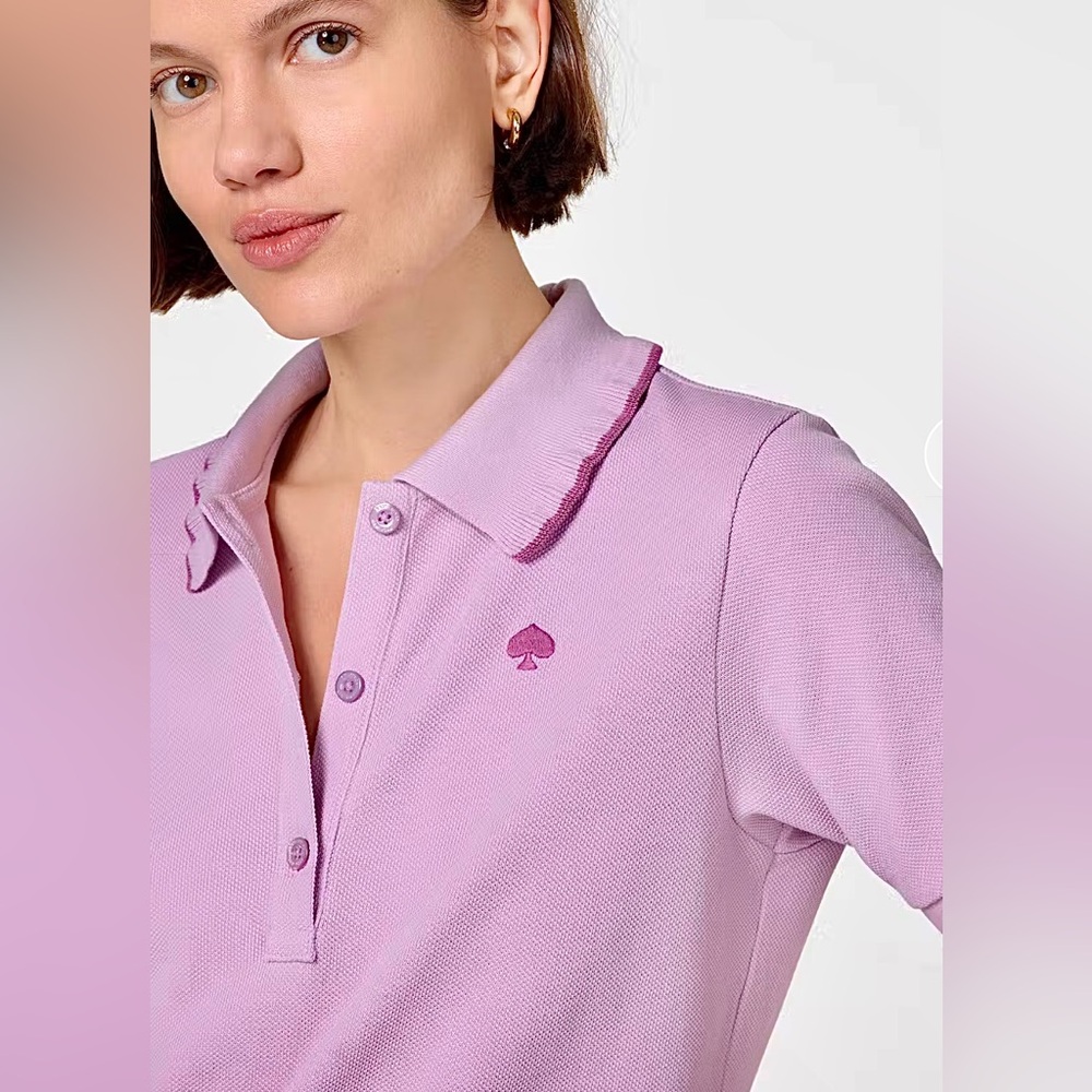 Kate Spade NWT RP$168 Polo Shirt Quality knit Spade on front & back light berry